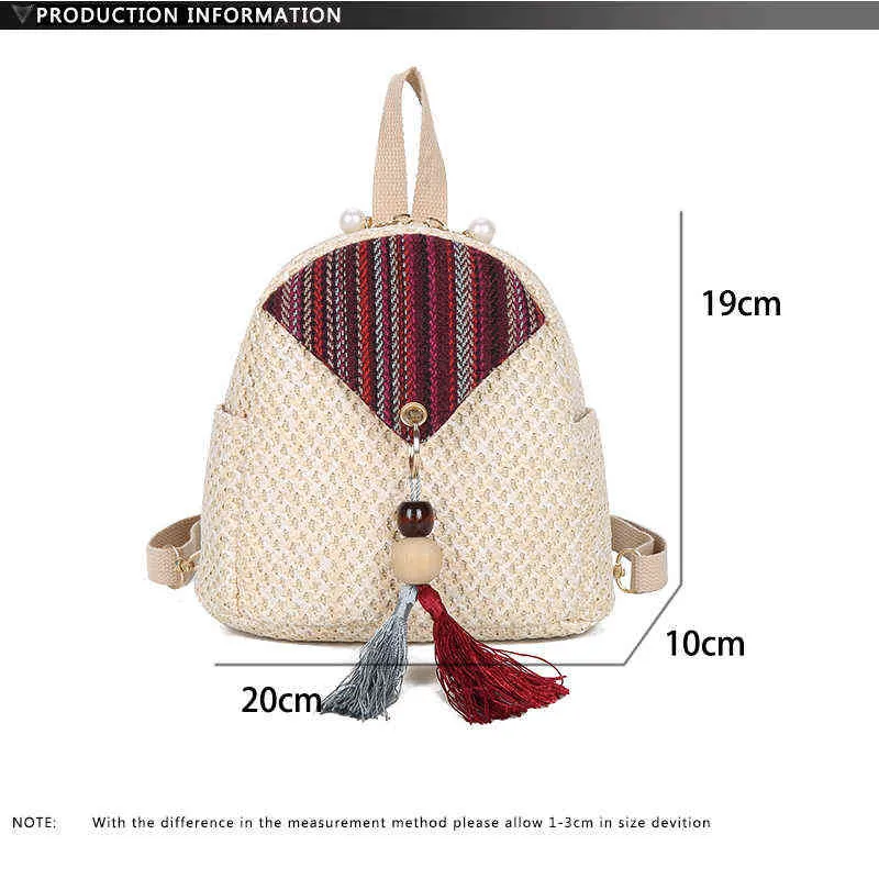 Shopping Bags Women Backpack Small Straw Shoulder Bag Fashion Designer Mini Pearl Zip Retro Tassel Beach Summer Girl Mochilas Mujer Handbags 220303