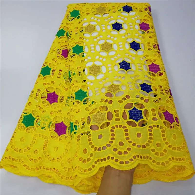 Faixa de renda suíça de 5 jardas mais recente bordado pesado bordado Africano Cotton Cotton Fabrics Swiss Voile Lace Popular Dubai Style 13L0823 T200817
