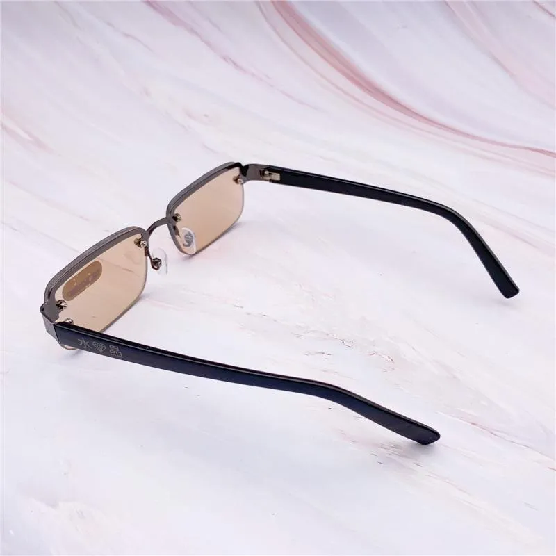 Sunglasses YCCRI 2021 Crystal Glass Eyeglasses Fashion Half-frame Perforated Reading Frameless Glasses251S