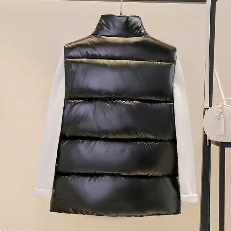 Gilet imbottito autunno inverno lucido da donna Solido colletto alla coreana Cerniera da donna Giacca casual senza maniche Gilet donna 211008