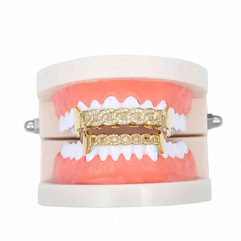 Hip Hop Cubic Zircon Tänder Grillz Hollow Out ShinyTop Bottom Grills Dental Mouth Punk Tooth Caps Rapper Smycken
