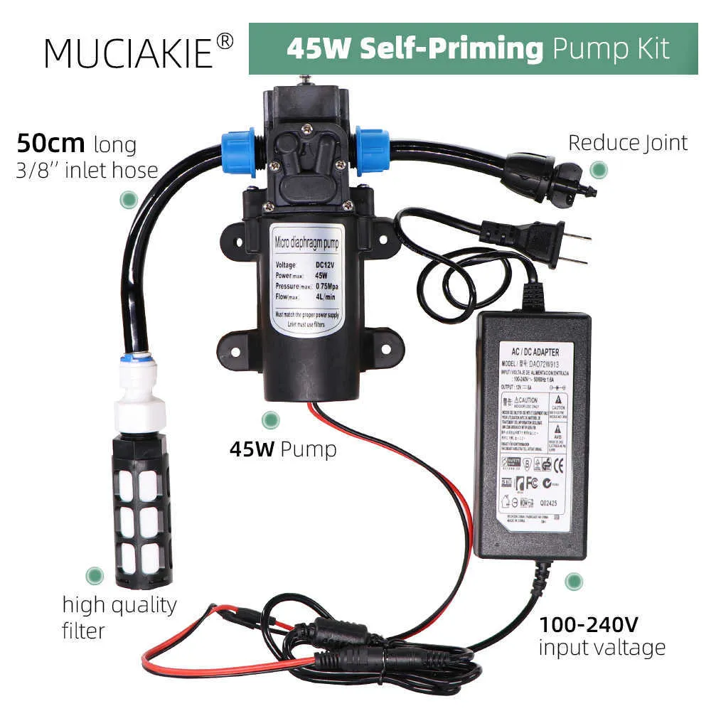 MUCIAKIE 45W Pompe auto-amorçante Brouillard Goutte à goutte 2-en-1 Système d'arrosage 100-240V Alimentation Jardin Irrigation Spray Refroidissement Drippers 210610