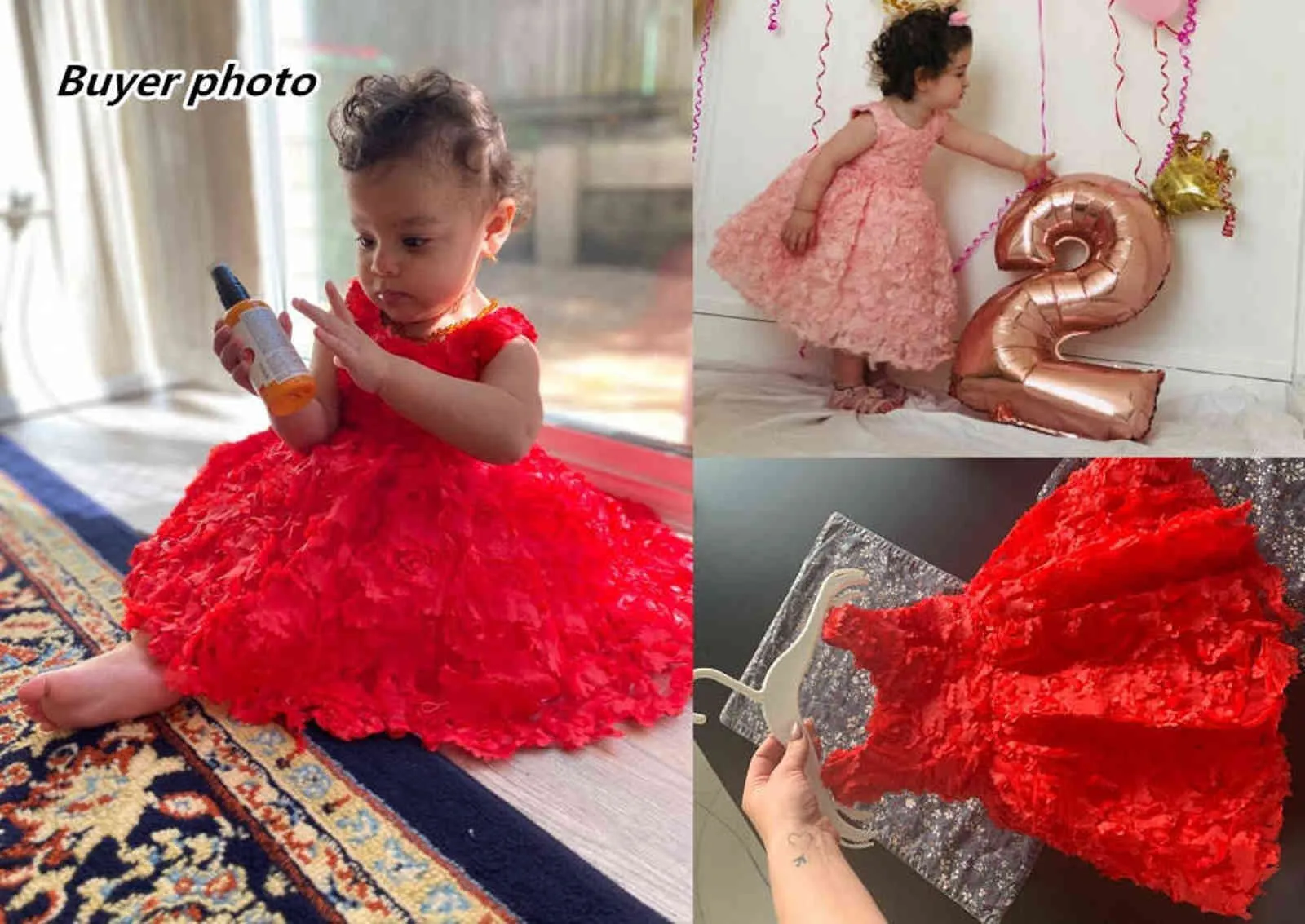 Vestido de menina batismal vestido para bebês rosa pétala elegante meninas vestidos de casamento tutu princesa bebê vestido g1129
