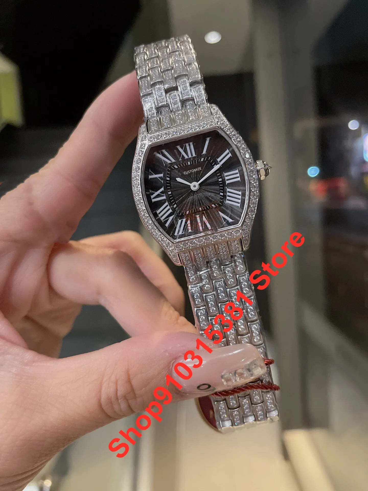 Moda Full Diamond Tortue Watch White Black Roman Number Stial Zegar Swiss Ruch Sapphire Znane marki Zegarki