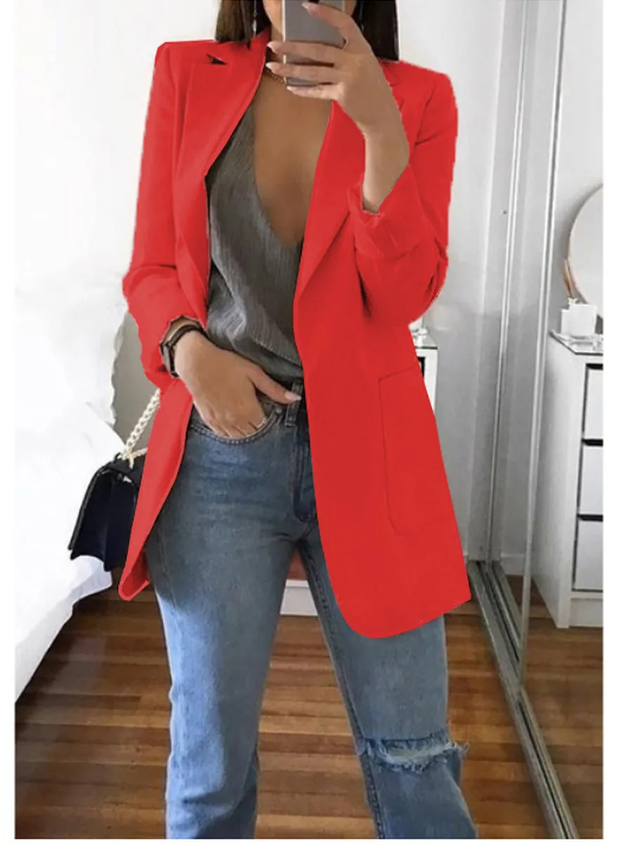 2023Women's Suits & Blazers New Arrival Women Ladies Long Sleeve Cardigan Slim Jackets Suit Coat Work Jacket Casual Mid Coat Lapel