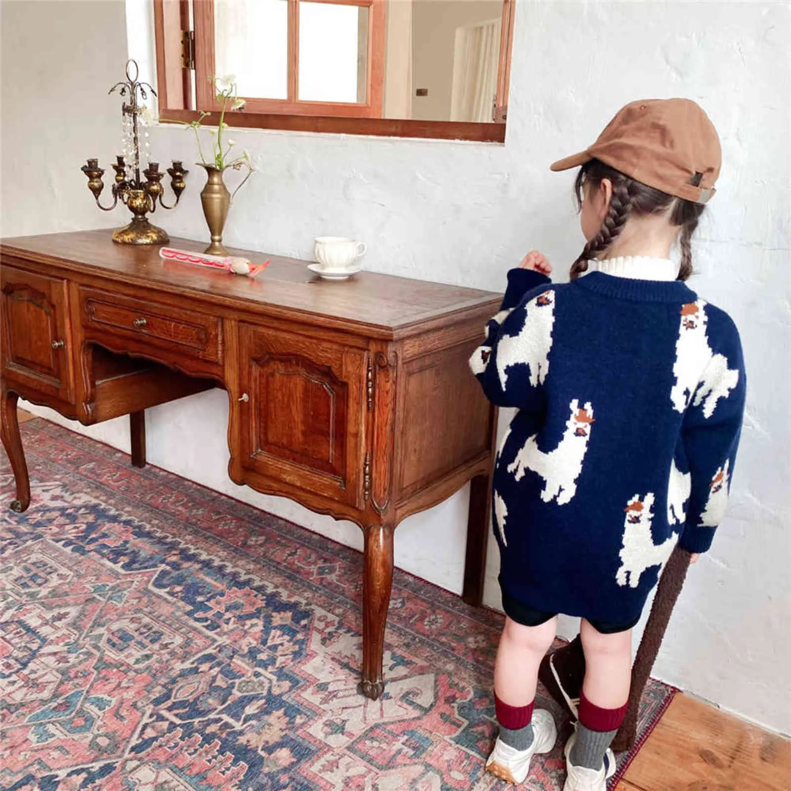 Ragazze carino leopardo cartone animato cardigan lavorato a maglia bambini in stile coreano sciolti morbidi maglioni casual con scollo a V 211104