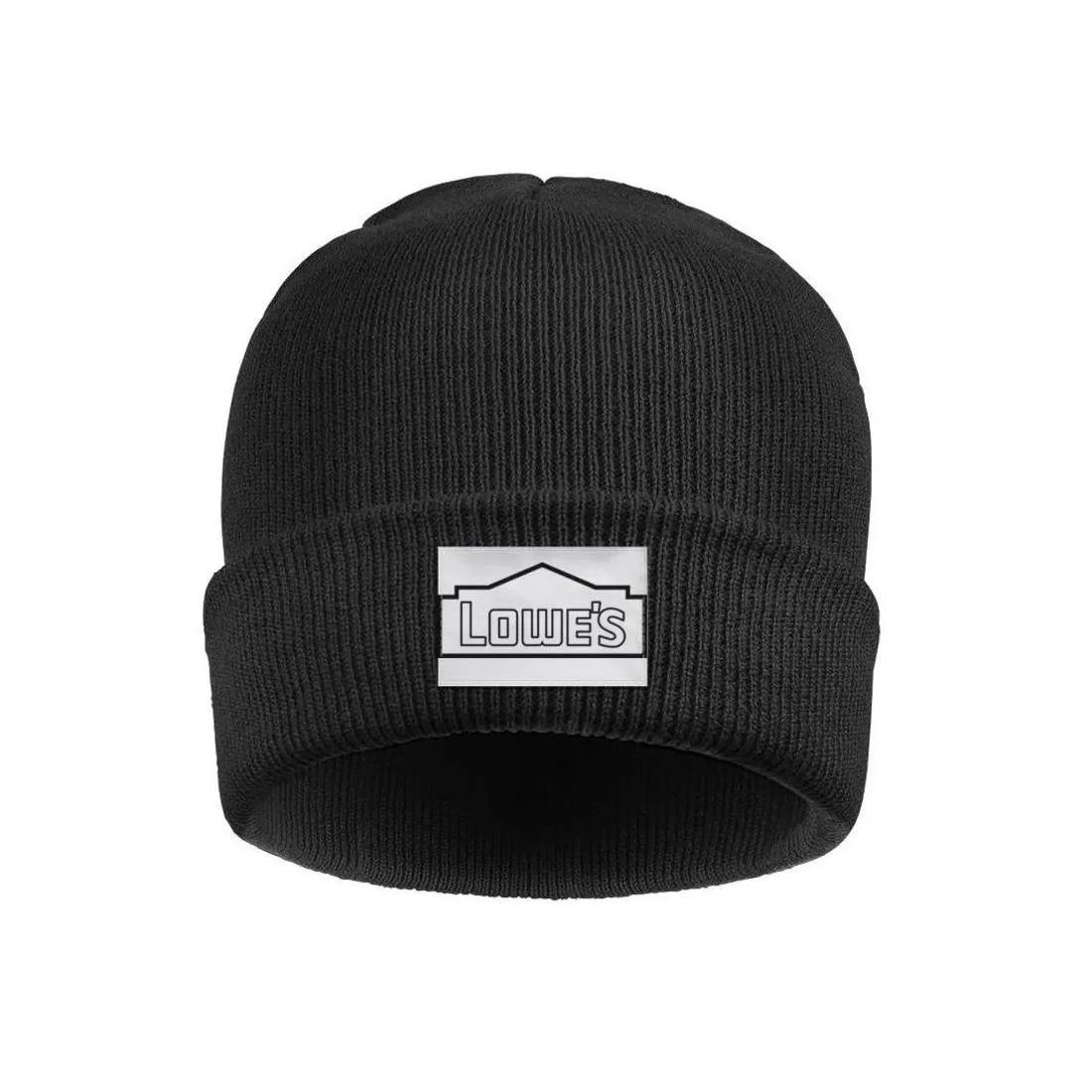 Fashion Lowe's Black lines improvement logo Winter Warm Watch Beanie Hat crochet Hats lowe's side on white Blue background red 1063097