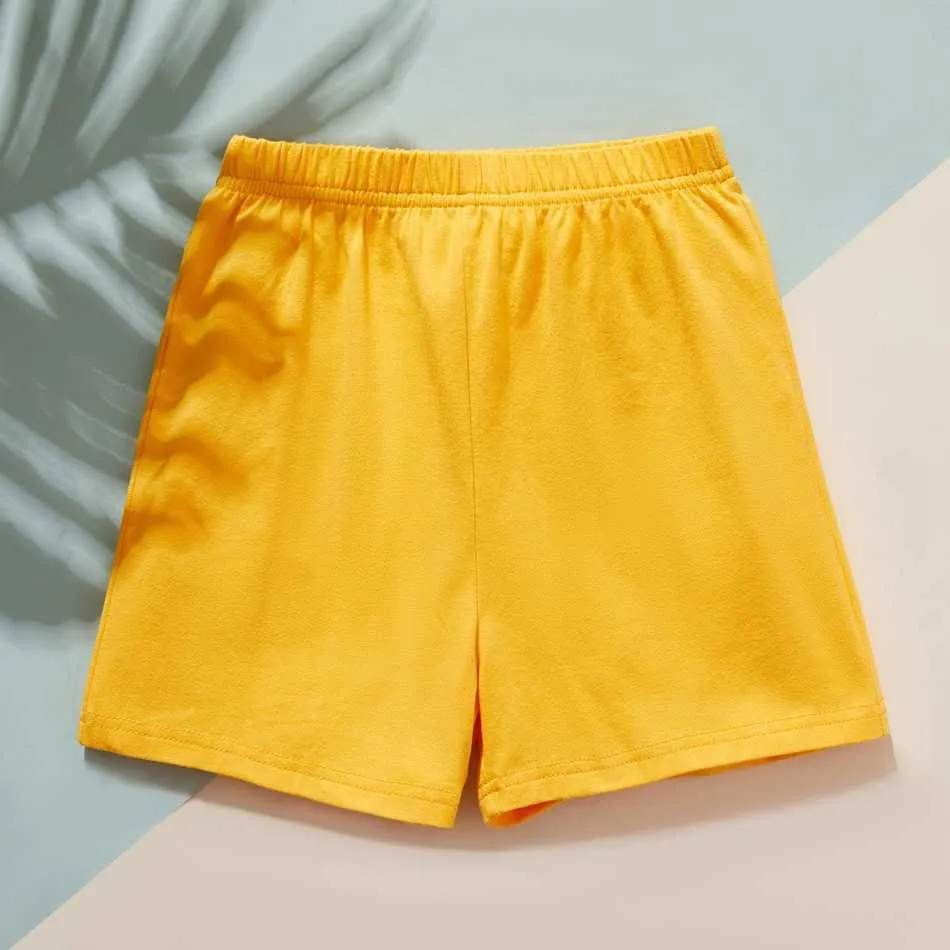 Sommer 3-teilige Kinder Unisex solide elastische Shorts für 4–9 Jahre Baumwolle kurze Hosen Kleidung 210528