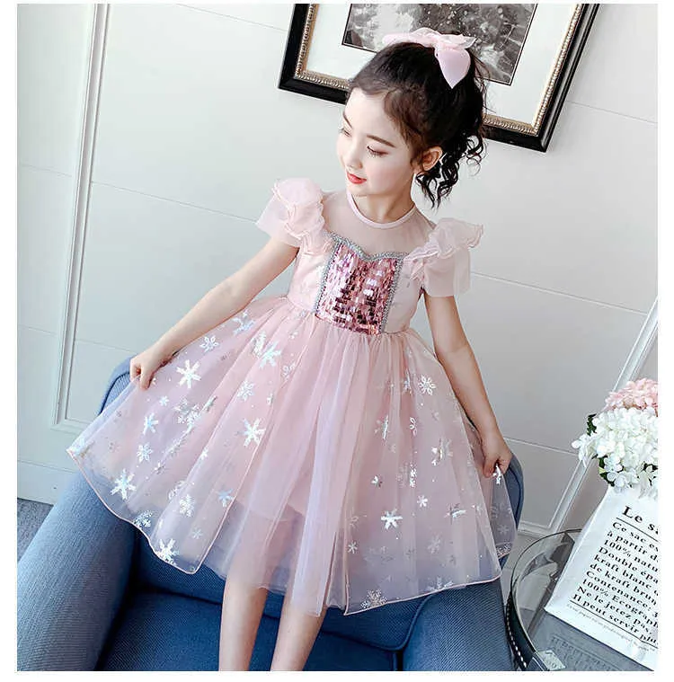 Barnklänning sommar ny tjej kjol stjärna utländsk stil fluffig gaskjol is snö underland prinsessan aisha klänning