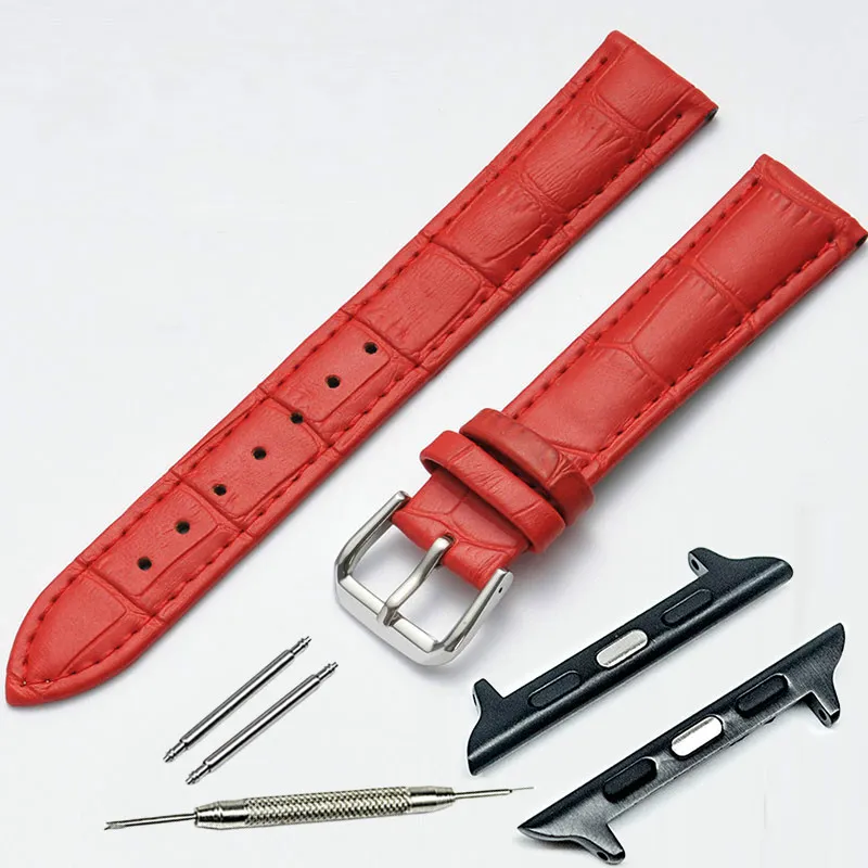 Натуральная кожаный ремешок для часов 38 мм женские полосы адаптеры для iWatch Apple Watch Bracelet браслет черный коричневый красный розовый