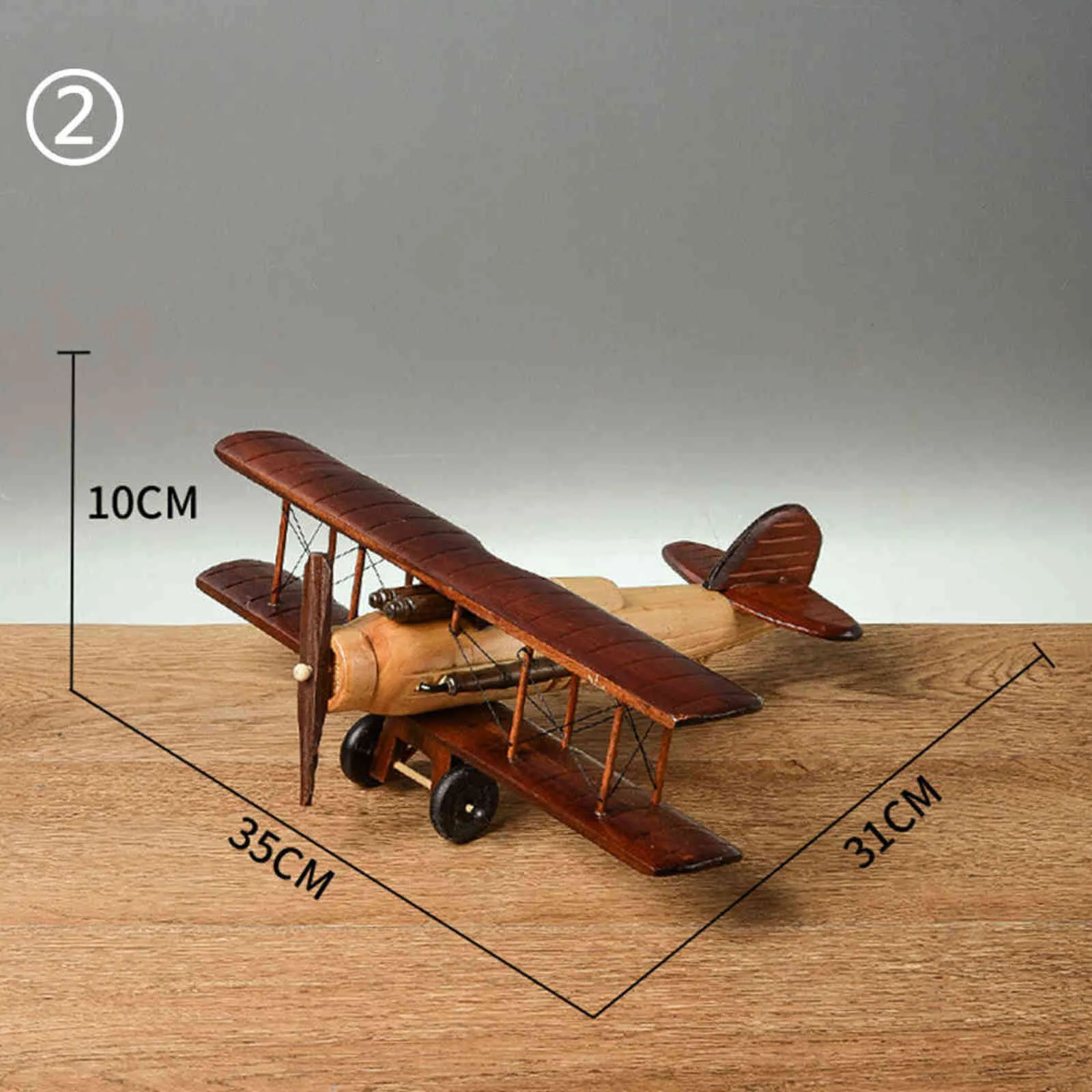 Wooden Vintage Handmade Airplane Scale Model Ornaments Decor Creative Home Desktop Retro Aircraft Decoration Toy Gift Collection 211108