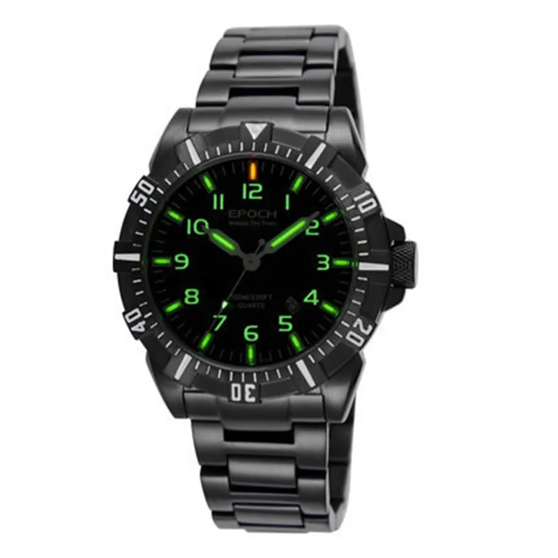 EPOCH steel strap waterproof 100m tritium gas tubes luminous sport diving quartz watch T200112289W