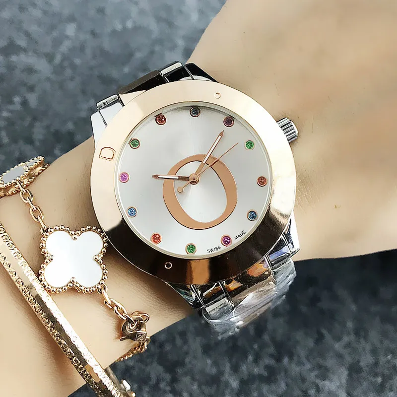 Moda dużych liter zegarki Kobiet dziewczyna kolorowy kryształowy stalowy zespół kwarcowy zegarek P24299I