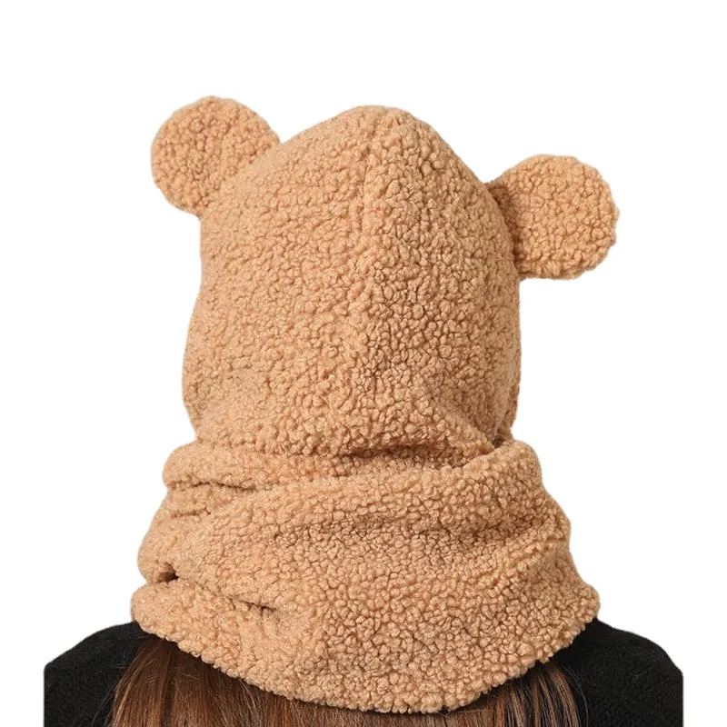 الأفق 2021 أزياء المرأة محبوك الكرتون الدب نمط لطيف قبعة الأذن الصوف مقنع وشاح الرقبة قفازات الشتاء ثلاثة في واحد الفتيات