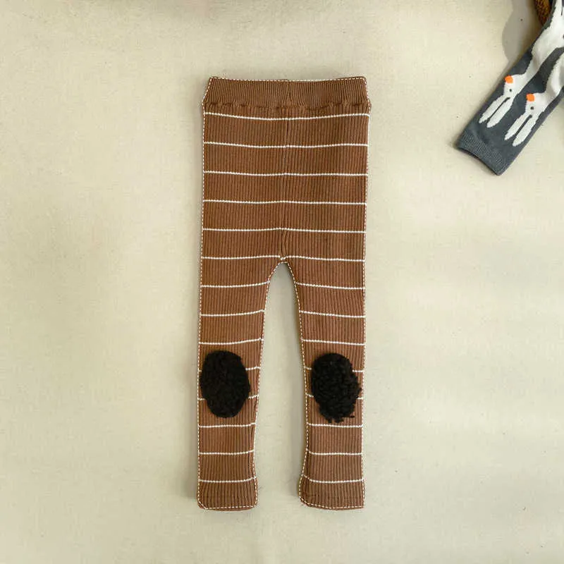 Корейский Gilrs Данды осень осень зимние полосатые детские плюшевые шерстяные брюки хлопчатобумажные легинги детские хлопковые мальчики брюки 210625