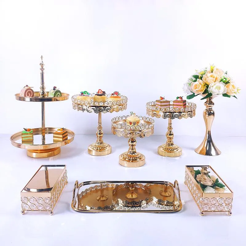 Autres fournitures de fête de fête Crystal Metal Cake Stand Set Acrylique Miroir Cupcake Décorations Dessert Piédestal Mariage Displ237k