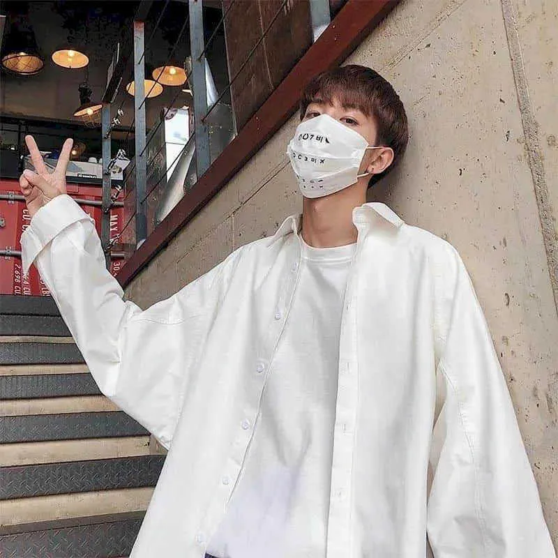 Vår Höst Hong Kong Casual Långärmad tröja Män Koreanska Loose White Trend Jacket Streetwear Oversized Button Up 210721