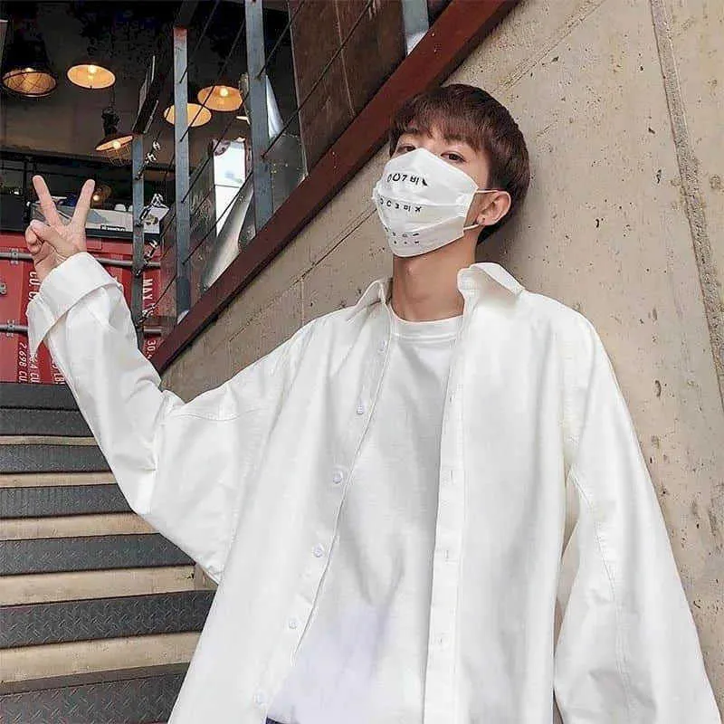 Wiosna Jesień Hong Kong Casual Długoszony Koszula Mężczyźni Koreański Loose White Trend Jacket StreetWear Oversized Button Up 210721