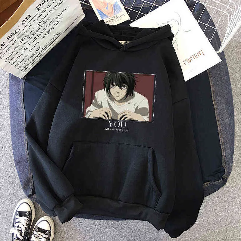 Anime Death Note bluzy Harajuku Cartoon codzienna bluza z kapturem wiosna jesień Kawaii swetry z kapturem bluzy Student bluza polarowa z kapturem Y1121