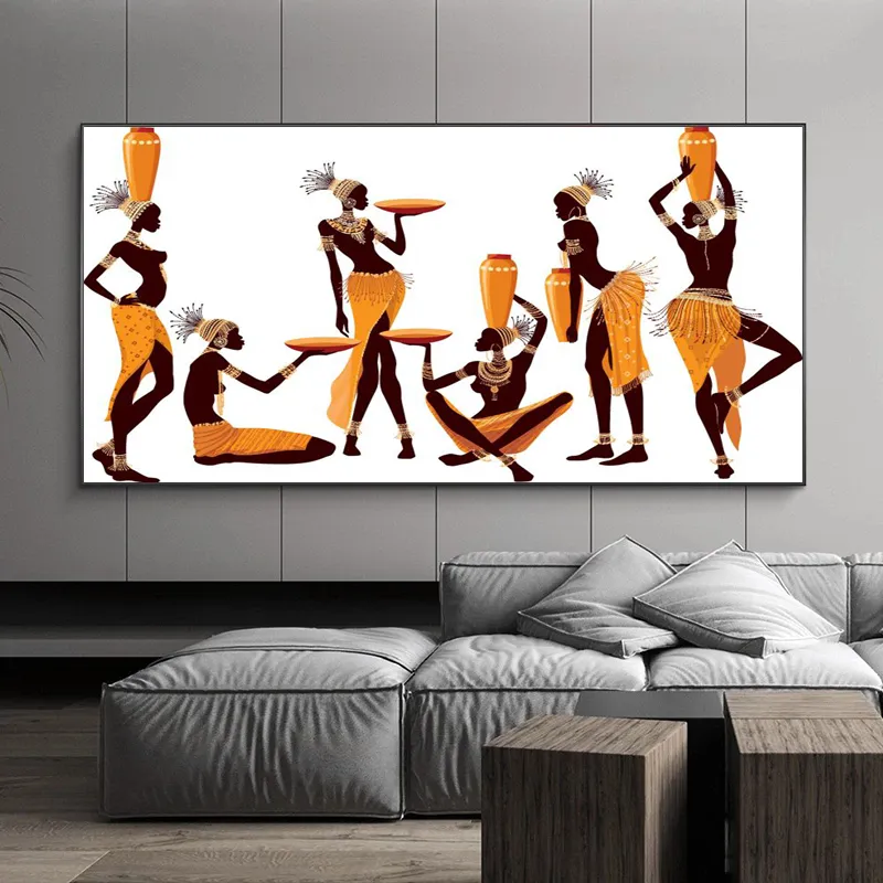 Toile d'art de femme africaine imprimée, images d'art murales pour salon, décoration de maison, décorations d'intérieur, Portrait abstrait, peinture murale