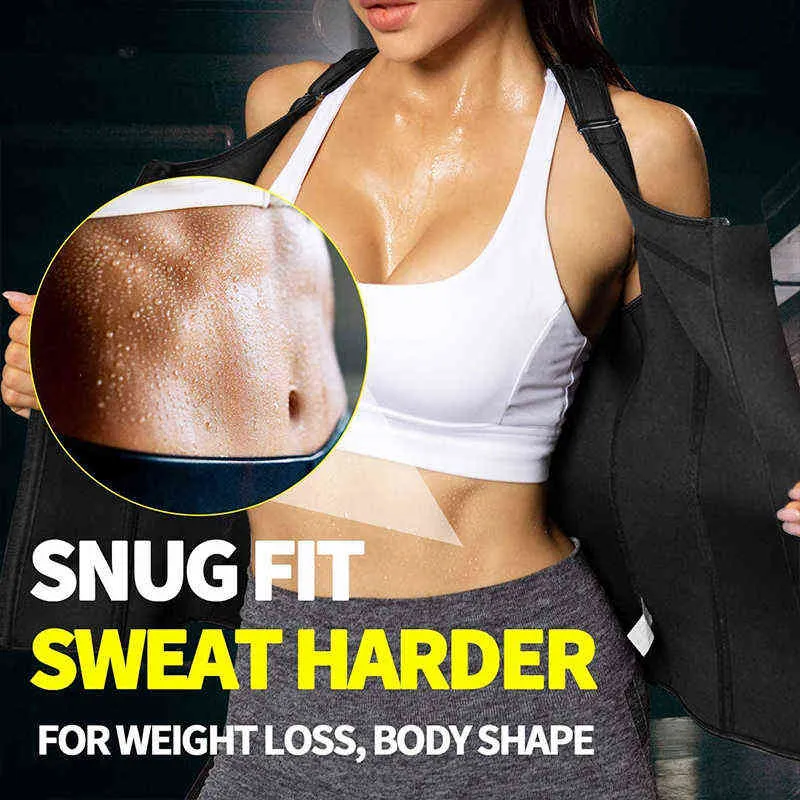 Women Waist Trainer Vest Neoprene Body Shaper Sauna Sweat Suit Slimming Sheath Fitness Workout Corset Top Shapewear Trimmer Belt 211112