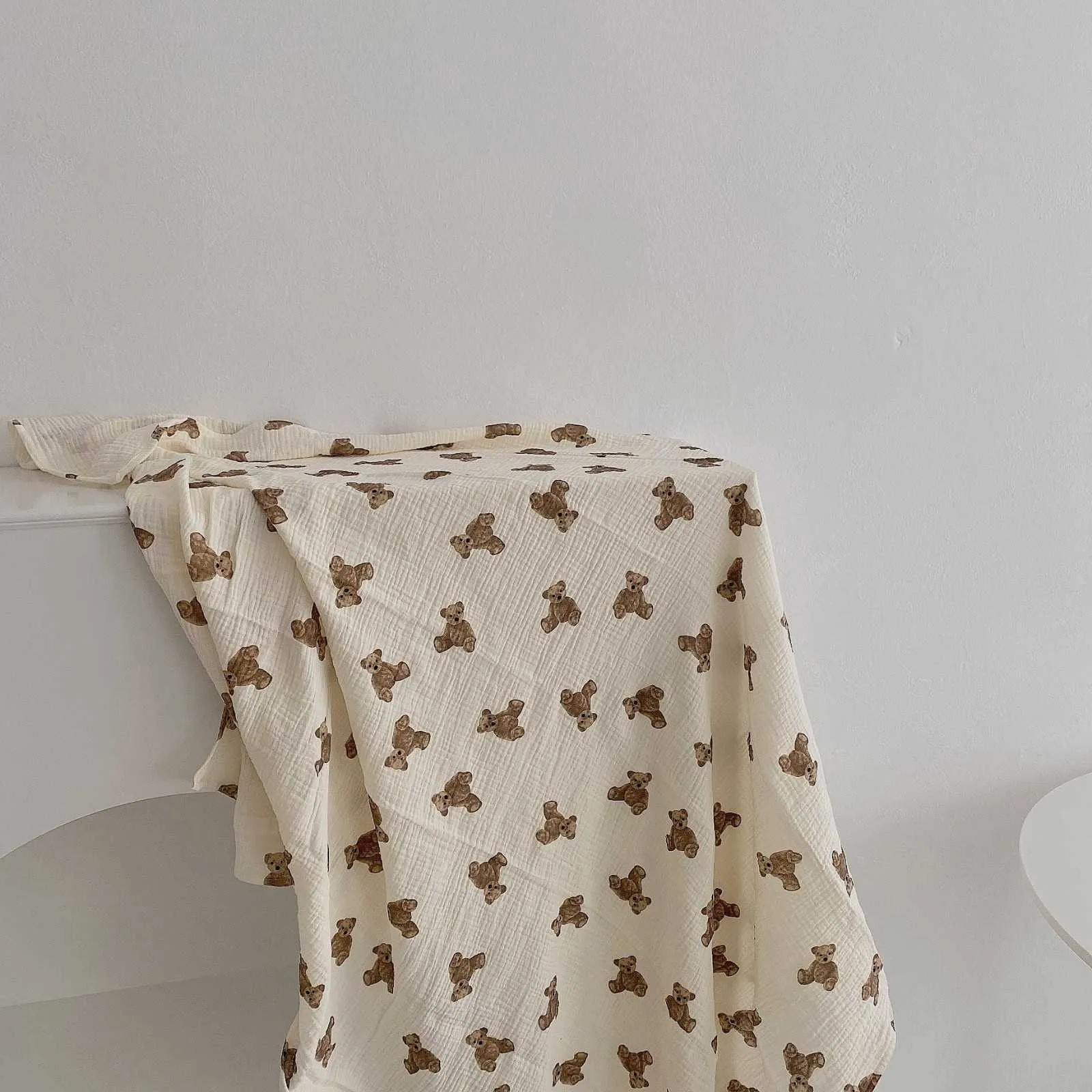 7684 Baby Muslin 2 lager Swaddle Wrapped Filt Fashion Bear Print Spring Summer Footmuff Sleep Bag 2112231495290