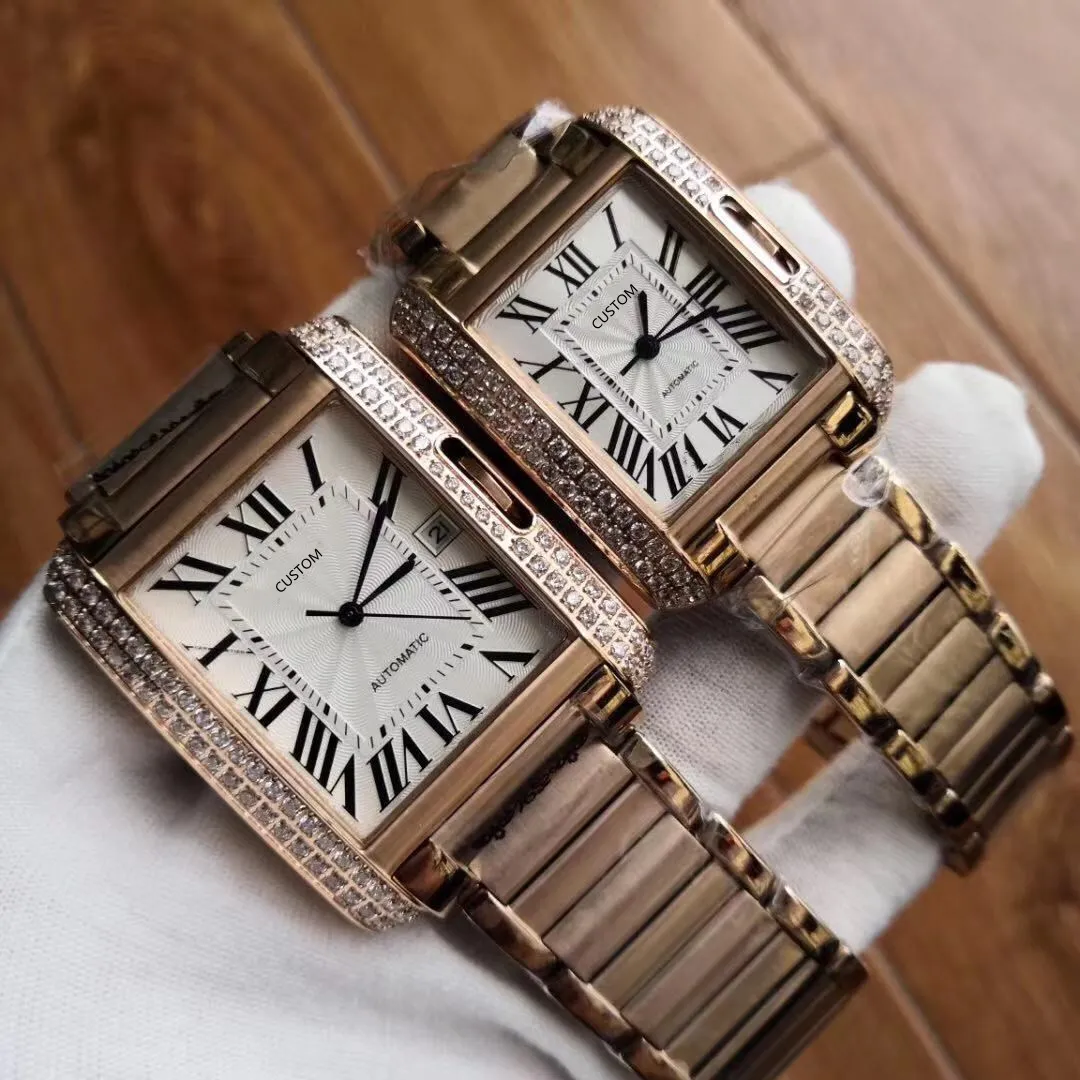 orologio classico coppia orologio meccanico automatico in acciaio inossidabile orologio da polso con calendario rettangolare di marca famosa maschile femminile 30 36mm