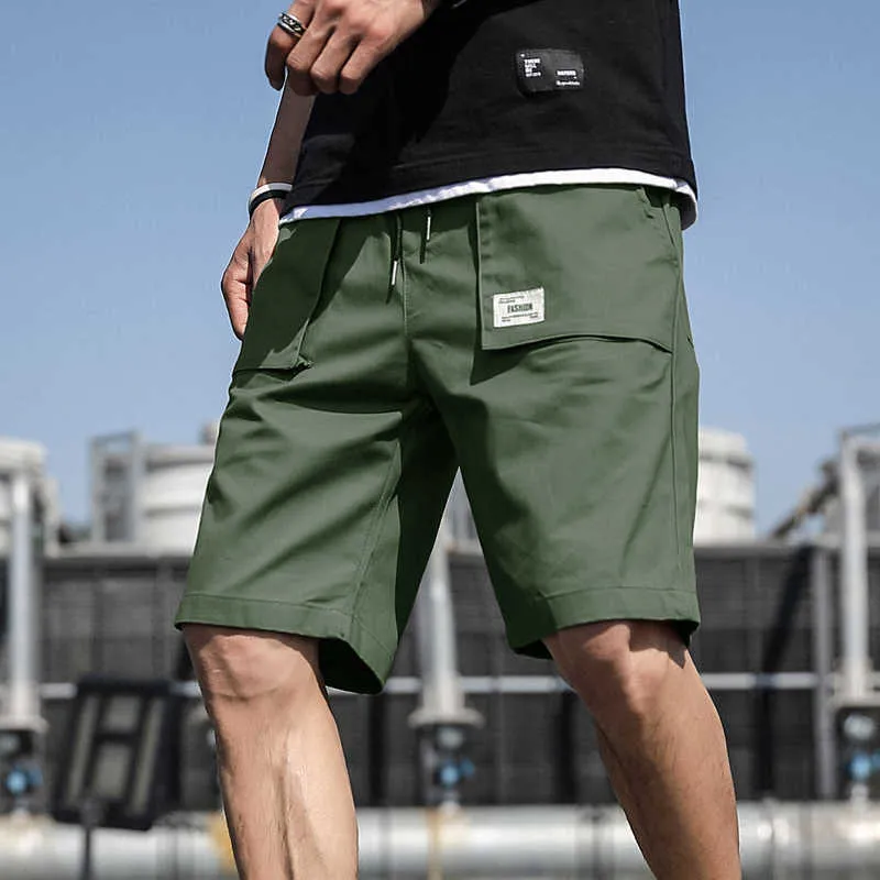 Mens Shorts Summer Cargo Fashion Knee Length Drawstring Men Cotton Khaki Work Bermudas Masculina Plus Size 7XL 210629