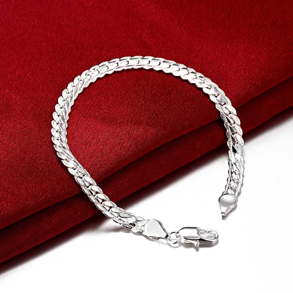 925 Argent Ensemble 2 Pièces 6mm Bracelet Collier Hommes Et Femmes Mode Bijoux Chaîne Lien Cadeau De Mariage