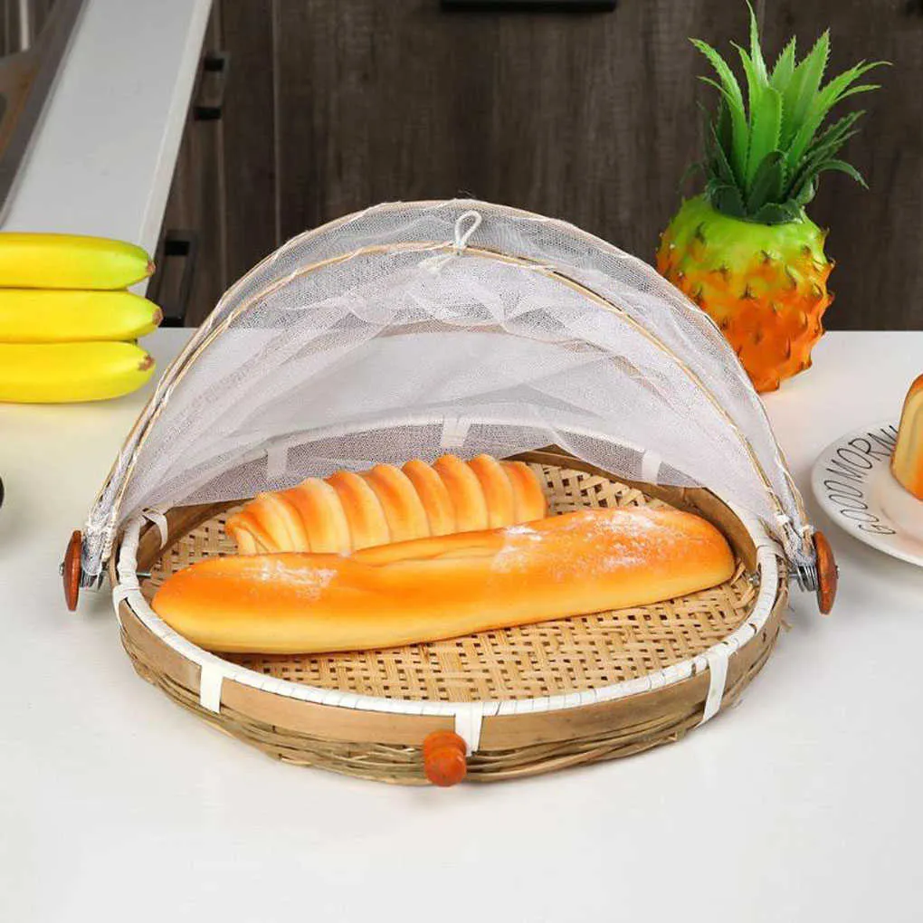 Food Serving Tent Basket Fruit Vegetable Bread Cover Storage Container Outdoor Picnic Mesh Dustpan 210609