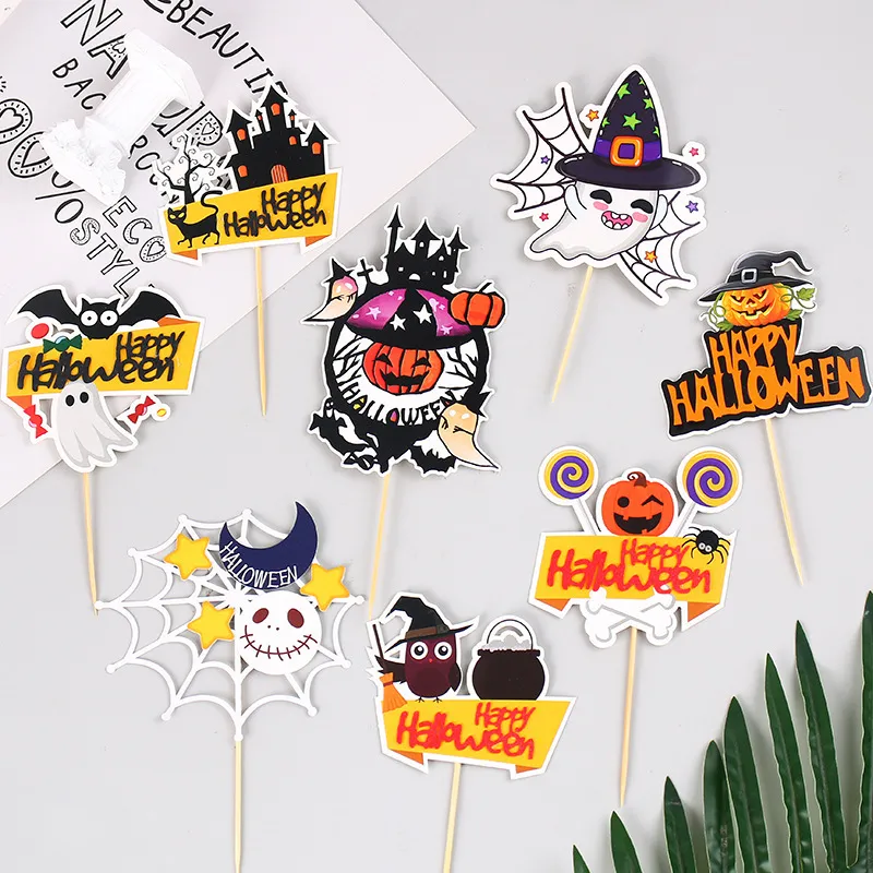Party Supplies Halloween Cake Decoration Hand-painted Wind Ghost Pumpkin Cobwebs Little Devil Decoration Sign