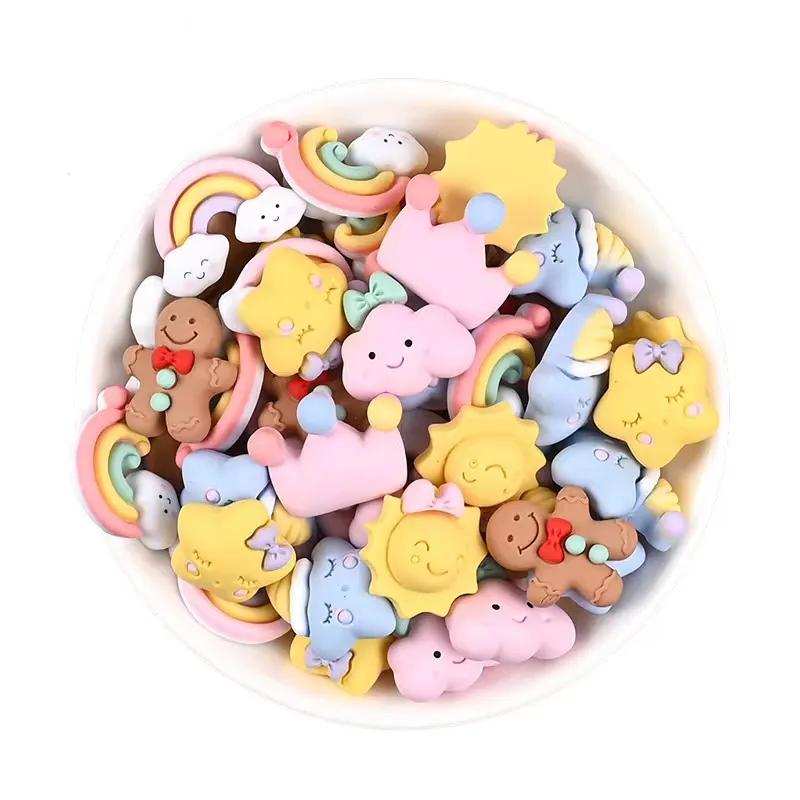 Lovely Star Sun The Gingerbread Man Resin Components Charms Jewelry Making DIY Earrings Keychain Decoration Cute Rainbow Clo192b