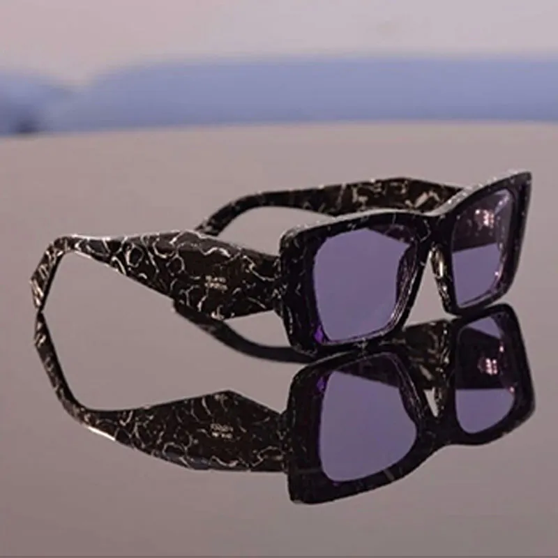 Men zonnebril PR 08YS Fashion Classic Catwalk Style rechthoekig zwart frame paarse lens luxe trend reisvakantie ontwerper WOM264F