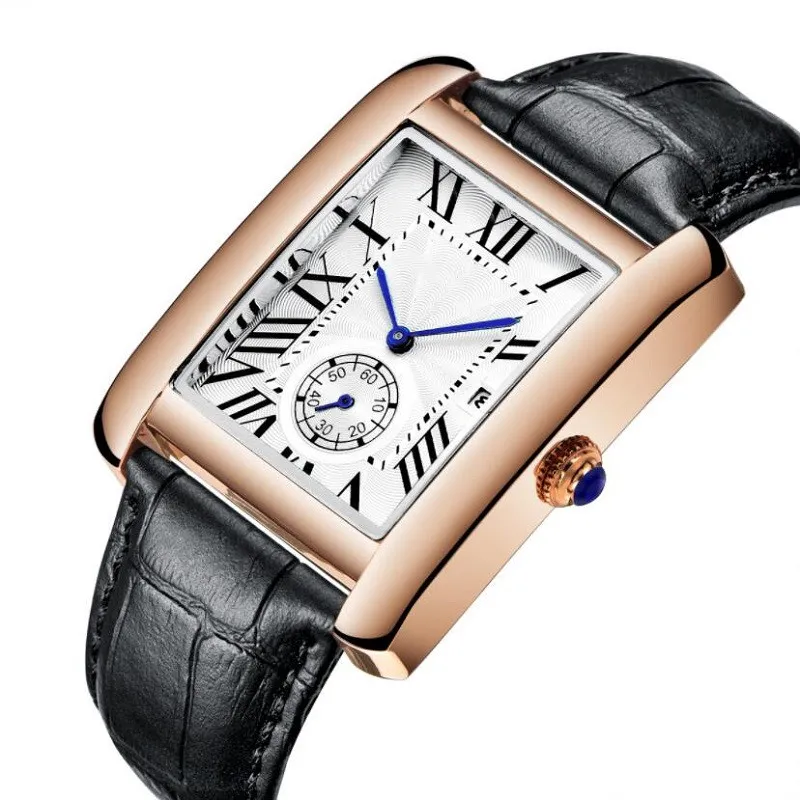 ローズゴールドスクエアクォーツ時計ファッション愛好家の男性の女性は、メンズレディースバレンタインギフトドロップスピン257Sのためのシルバータンク腕時計ウォッチウォッチ