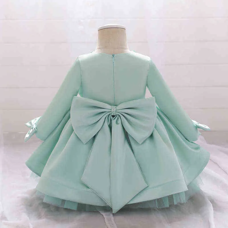 Macarone Baby Girls Baptism Dress Bow Princess Birthday Toddler Long Sleeve Christening Clothes Ball Gown Kids Dresses for Baby G1129