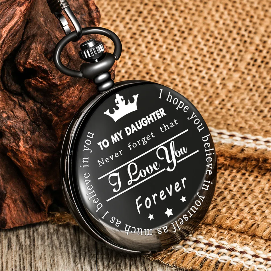 To My Daughter l Love You Engraving Text Quartz Pocket Watch Hot New Birthday Clock Gifts girls present with gift box