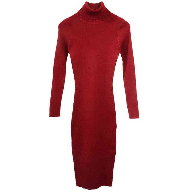 Jesień Zima Kobiety Dzianiny Sukienka Turtleneck Sweter Sukienki Lady Slim Bodycon Długim Rękawem Dnia Vestidos PP021 G1214