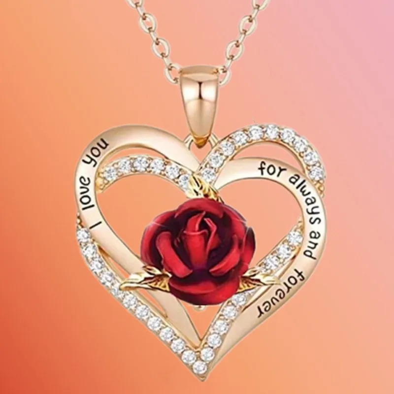 Partij Gunst Paar Liefde Rose Necklace Dame Elegante Sieraden Accessoires Banket Bruiloft Valentijnsdag Anniversary Gift T2i53265