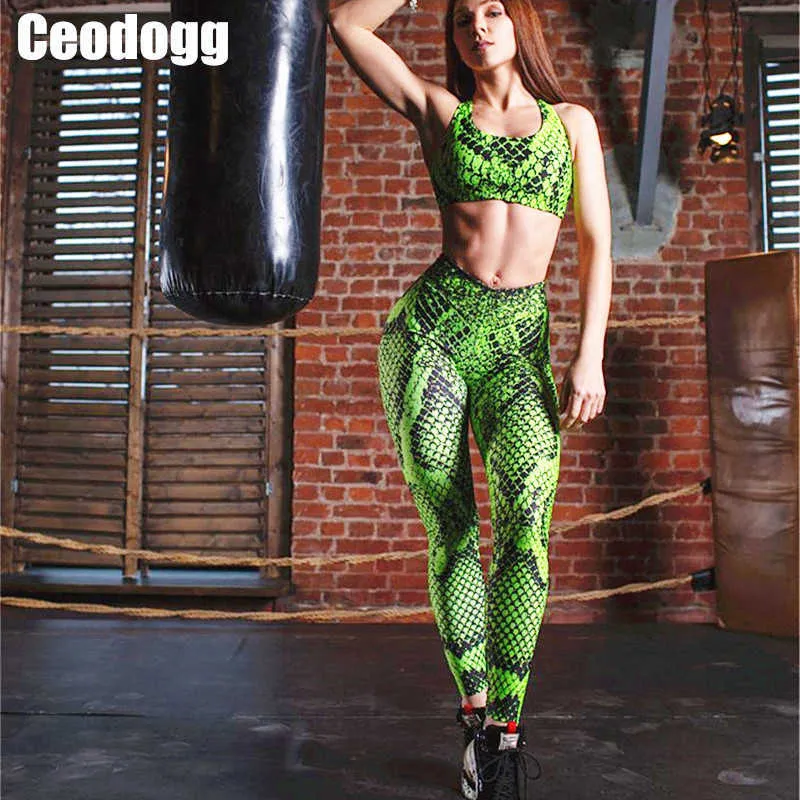 Pad Snake Skin Dames Yoga Set Naadloze Elastische Ademend Sport Trainingspak voor Fitness Gym Kleding Lopende Sportwear Yoga Suit 210802