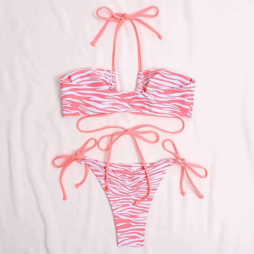 Sexig stripe bikini set sommar badkläder kvinnor push up baddräkter sträng båge baddräkter Biquini Beach badare 210604