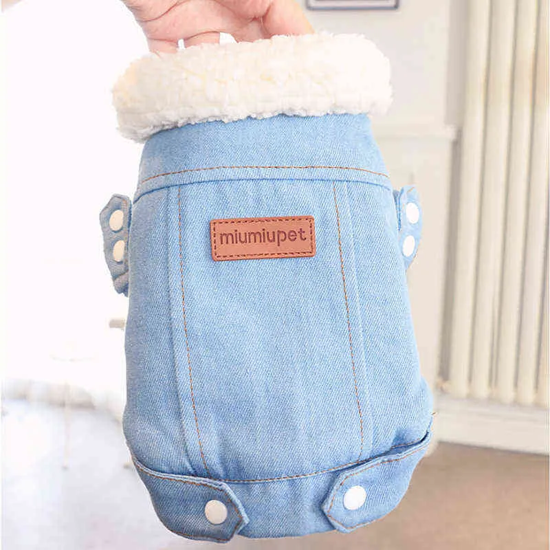Pet Dog Coat Clothes Warm Winter Dog Jacket Thickness Denim Jean Coat for Small Dogs Clothes Lovely Pet Jacket for Cats 40 211106