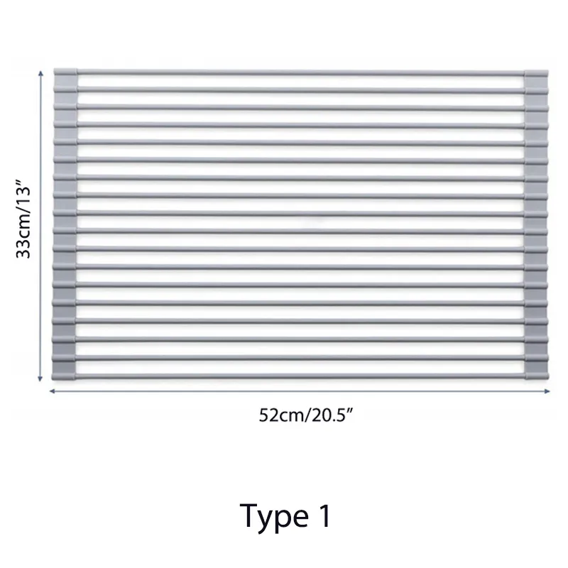 Rejilla enrollable para secar platos sobre el fregadero, alfombrilla multiusos de silicona para secar platos, extragrande, gris Y200429334Q