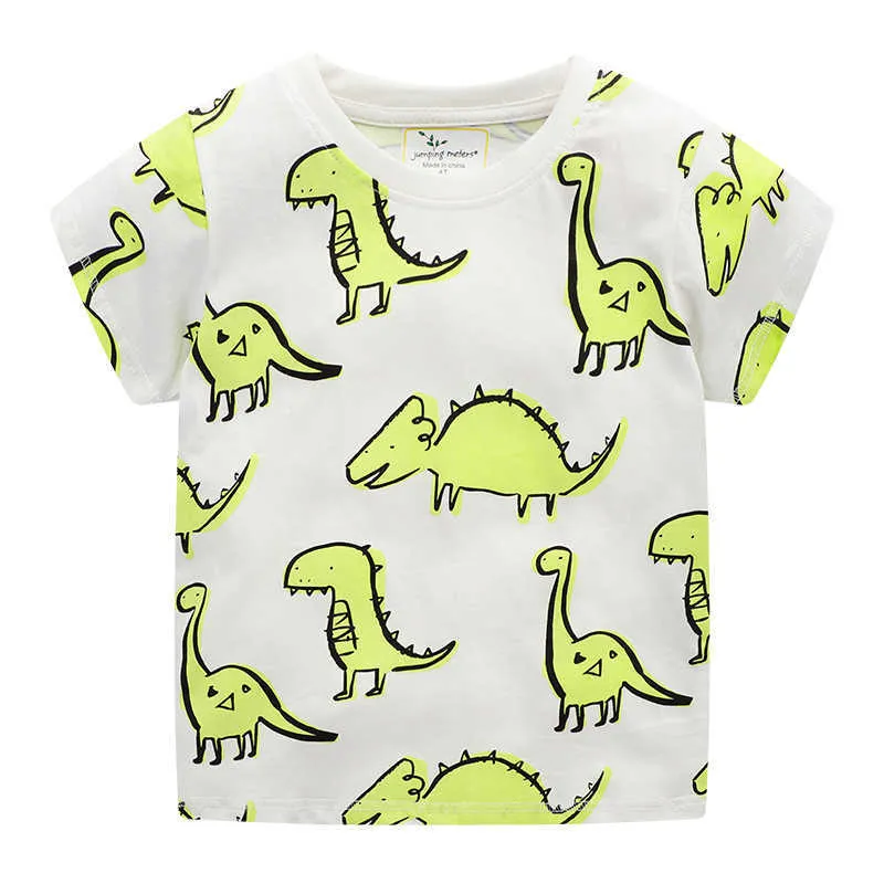 Saltando Metros Animais Tees Tops para Bebê Meninos Meninas Verão Roupas 100% Algodão Crianças Camisetas Dinossauros Criança 210529