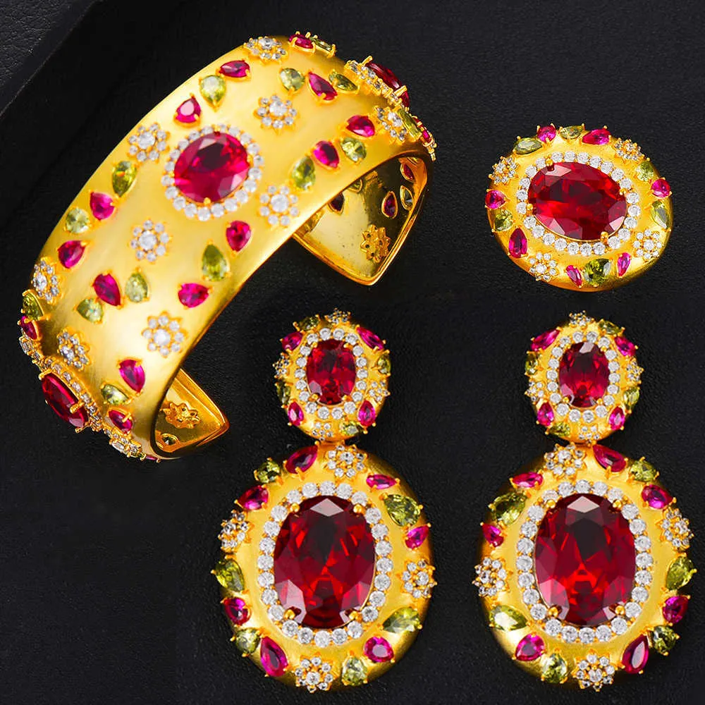 GODKI GROßE Mode Luxus Armband Ring Ohrring Sets Für Frauen Hochzeit Braut Zirkonia Dubai PARTY Schmuck BOHO 2021 H1022