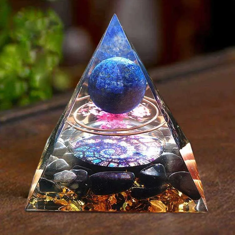 Orgonit-Pyramide, Amethyst-Kristallkugel mit Obsidian, natürlicher Kristallstein, Orgon-Energie, Heilung, Reiki, Chakra-Multiplikator, 60 mm, 210607