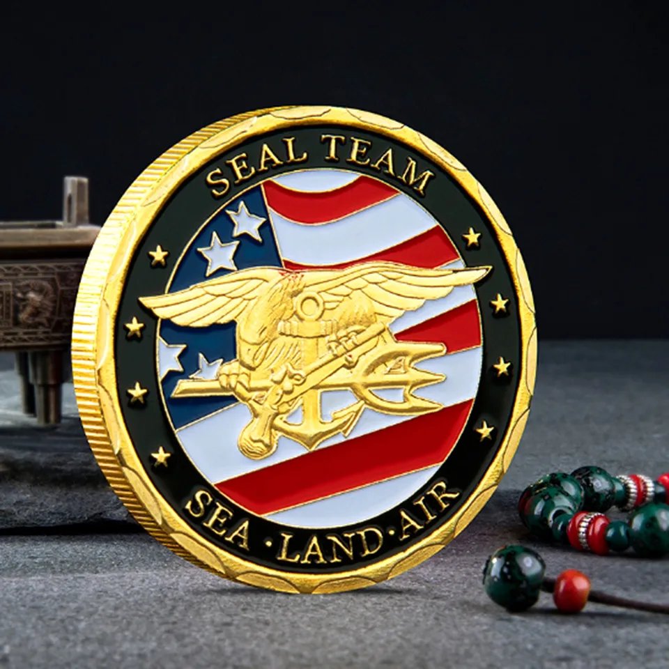 Arts et artisanat US Army Army Gold plaqué Souvenir Coin USA Land Sea Land Air of Seal Team Change Coins Département Navy Military Badg7147160