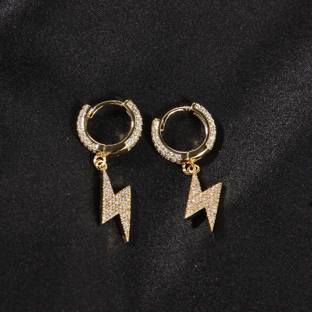 Boucles d'oreilles éclair en or pour hommes et femmes, cerceau en argent, mode Hip Hop, bijoux 265h