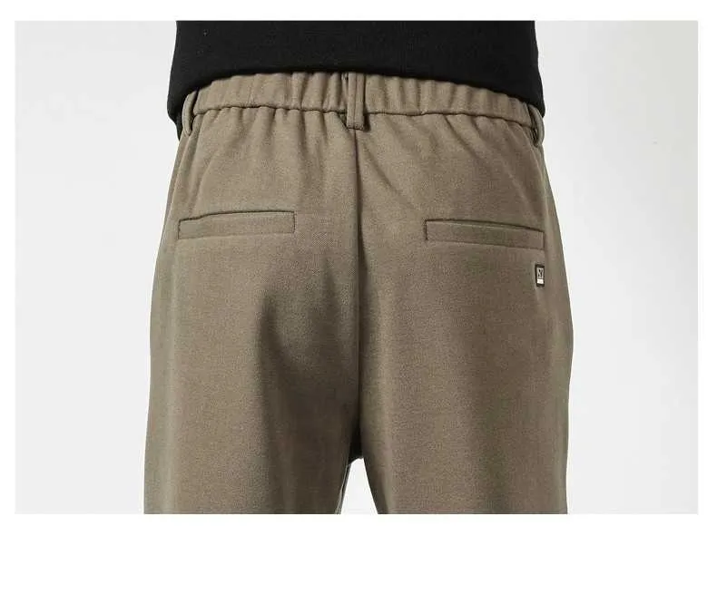 Случайные брюки мужские шерстяные смеси толстые тонкие подходят брюки мужские эластичные талии стрейч одежду осенью зима теплые днища 210715