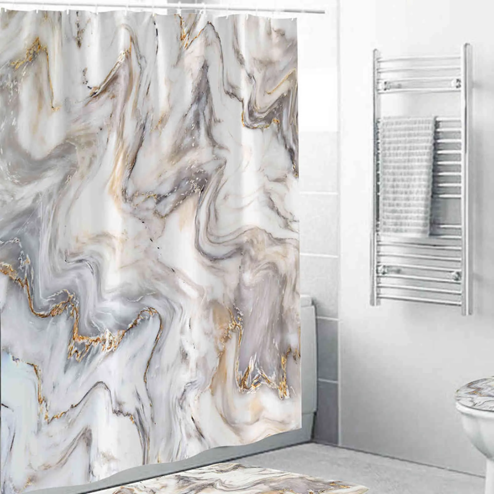 아트 대리석 인쇄 샤워 커튼 현대적인 욕실 화장실 장식 두꺼운 욕조 커버 커튼 방수 욕실 커튼 211115