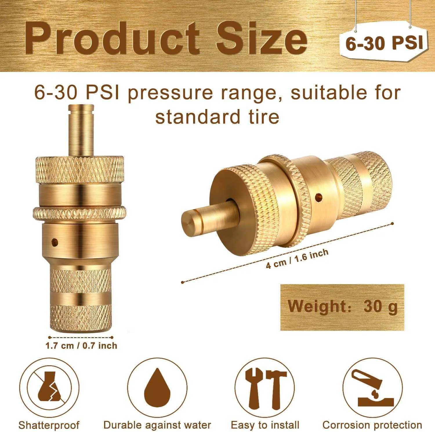 Kit universel de déflateurs de pneus en laiton tout-terrain, 4 pièces, automatique, 630psi, soulagement de la pression des pneus, ensemble de purge 2107271962371